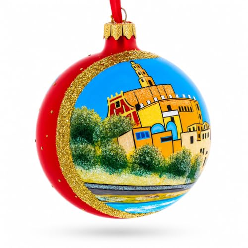 Jaffa Old City Christmas Glass Ornament 4 Inches - Hand-Painted Holiday Decor