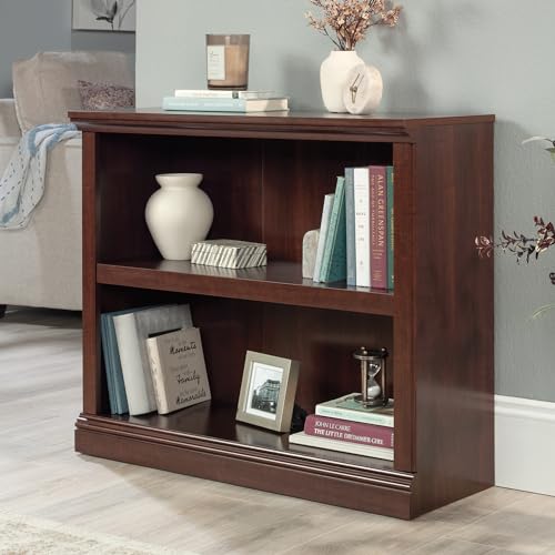 2-Shelf Adjustable Bookcase, Cherry Finish Wood Storage Shelf