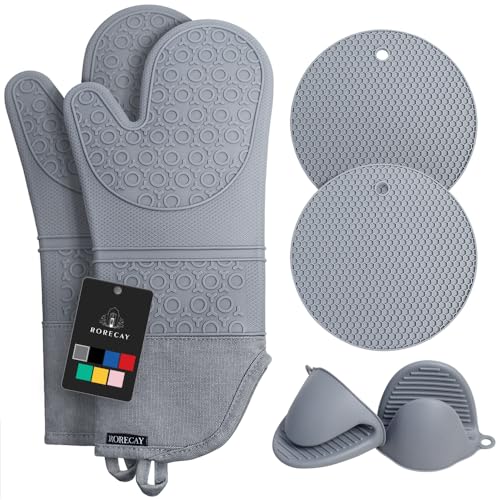 6-Piece Silicone Oven Mitts and Pot Holders Set, Heat-Resistant 15-Inch