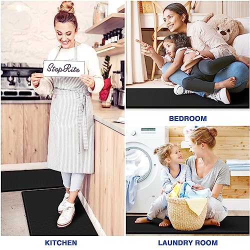 2-Piece Anti-Fatigue Kitchen Rug Set, Non-Slip Cushioned Floor Mats, Black