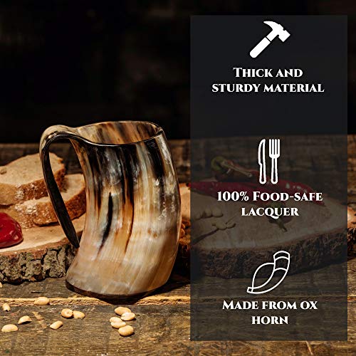 Authentic Viking Drinking Horn Mug - 20 oz Handcrafted Ox Horn Beer Tankard