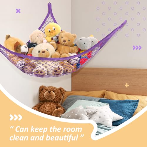 Large Stuffed Animal Corner Hammock for Toy Storage - 2 Pack, Purple