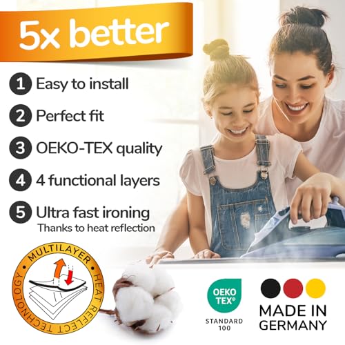 smart&gentle Ironing Board Cover and Pad - 15x54 Standard Size Heat Reflective
