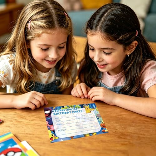 12-Piece Cartoon Birthday Invitation Set with Envelopes and Stickers