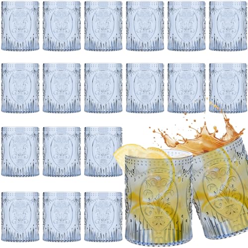 Qinyoung Blue Vintage Plastic Wine Glasses Set of 24 8.5oz/250ml - Reusable Party Drinkware