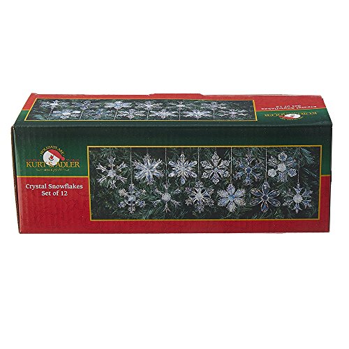 Kurt Adler 2in Glass Iridescent Snowflake Ornaments - 12-Piece Christmas Set