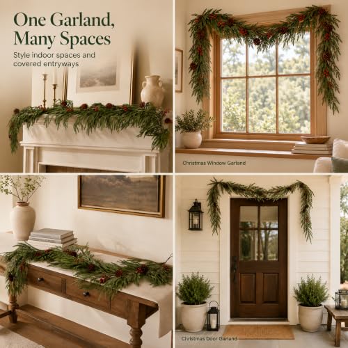 VellXelZor 6FT Norfolk Pine Christmas Garland for Mantle, Greenery Decor
