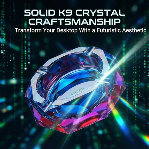 Heavy K9 Crystal Ashtray, Color-Changing Holographic Glass Ash Tray