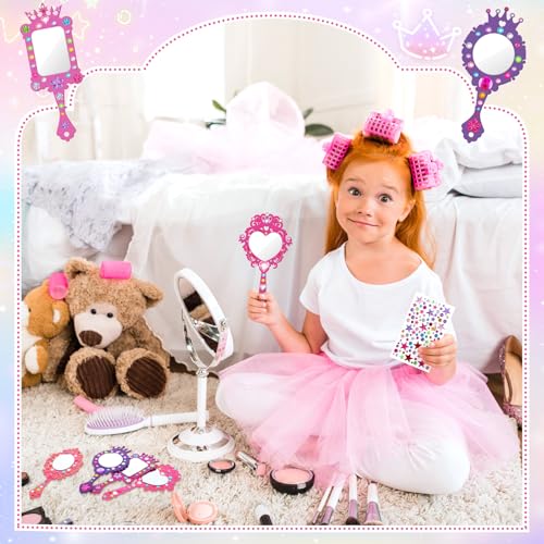 16-Set DIY Wooden Hand Mirror Craft Kit for Kids with Paints and Stickers