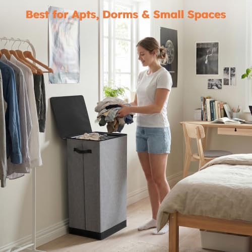 100L Collapsible Laundry Hamper with Lid and Removable Mesh Inner Bag