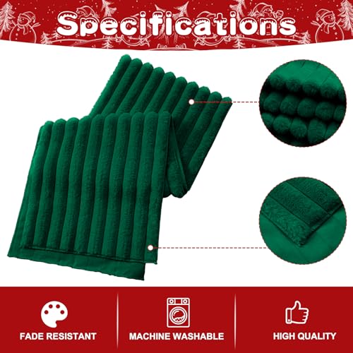 OTOSTAR Green Faux Rabbit Fur Christmas Table Runner 13x36 Inch for Holiday Decor