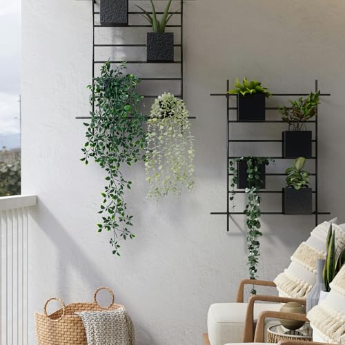 2-Pack Artificial Hanging Plants with Pots, Eucalyptus and Mandala Leaves