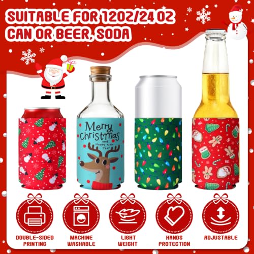 SiliFine Christmas Can Cooler Sleeves - Holiday Drink Insulators, 24 Pack
