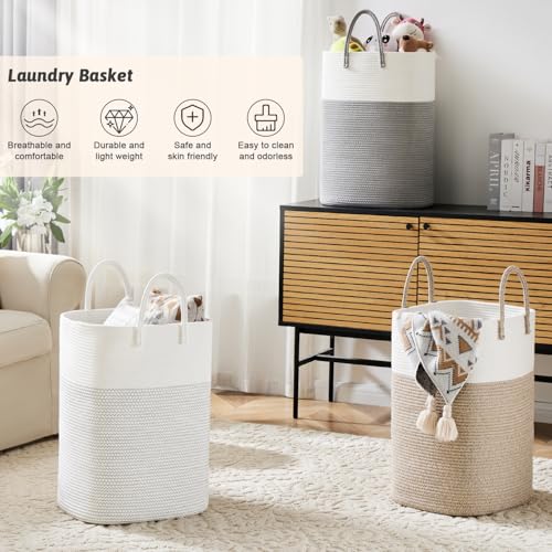 Woven Cotton Rope Laundry Hamper - 60L Large Storage Basket (Brown)