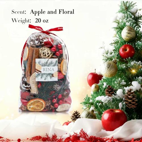Christmas Potpourri Bowl Filler, Cinnamon Apple Scented Dried Flowers, 20 oz
