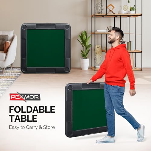 35" Foldable Mahjong Table, Portable 4 Player Game Table with Cup Holders