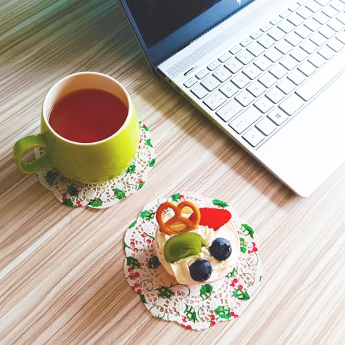 Jagrove Floral B 5-Inch Paper Doilies, Christmas Lace Disposable Round Placemats, Pack of 50