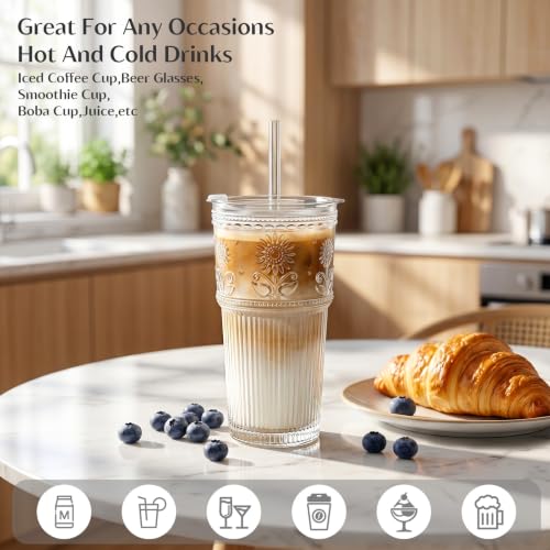 20oz Sunflower Glass Tumbler Set with Lids and Straws - 4 Pack