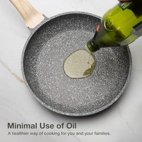 Nonstick Granite Frying Pan with Glass Lid - 10 Inch Skillet for All Stovetops