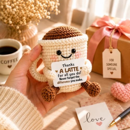 Latte Crochet Coffee Cup Plush Gift for Anniversary & Birthday - ALLEN ADMONDS Latte Variation