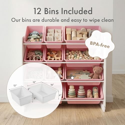 Kids Toy Organizer with 12 Removable Bins, 4-Tier Storage Shelf