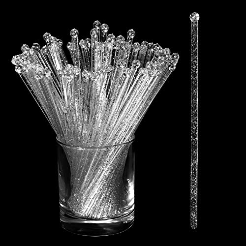 Honoson 100 Pcs Silver Plastic Swizzle Sticks with Ball Top for Drinks
