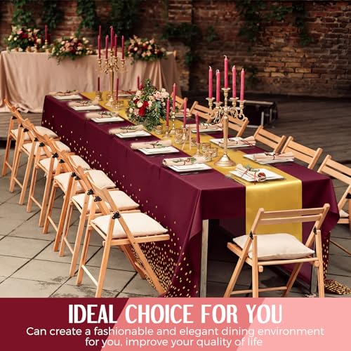 Breling Burgundy and Gold 16-Pack Tablecloths & Satin Runners Set - 54x108in Tablecloths, 12x108in Runners
