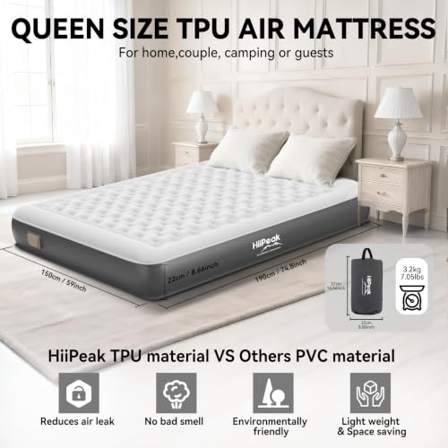 Queen Air Mattress with Built-in Pump - Eco-friendly TPU Design