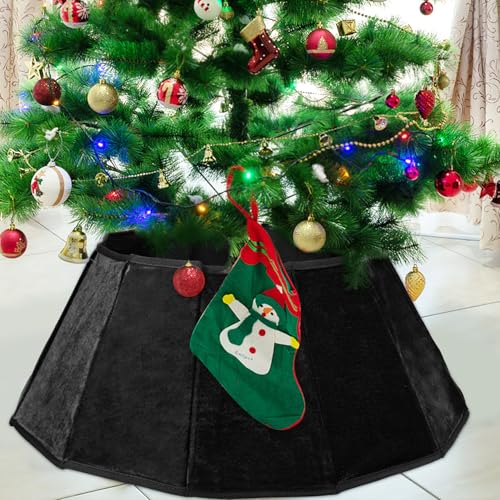 Black Velvet Christmas Tree Collar - Foldable Tree Ring Base Stand Cover