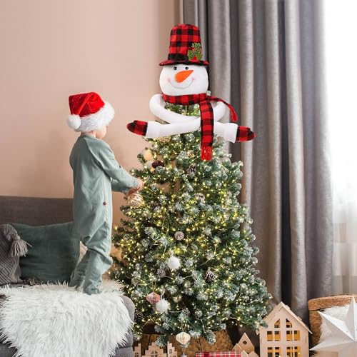 Plush Snowman Christmas Tree Topper - Buffalo Plaid Treetop Hugger
