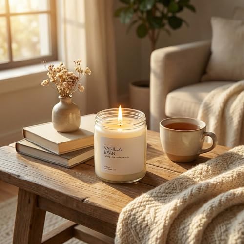 Vanilla Bean Scented Soy Wax Candle - Hand-Poured Long-Burning (7 oz)