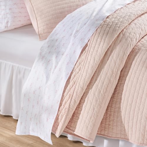 100% Cotton Cross Stitch Quilt Set Twin Size Ballet Pink