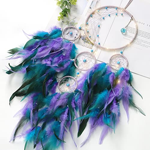 LED Moon Dream Catcher with Lights - Handmade Boho Bedroom Wall Decor