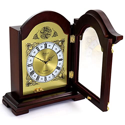 Redwood Mantel Clock with Melodic Hourly Chimes and Volume Control
