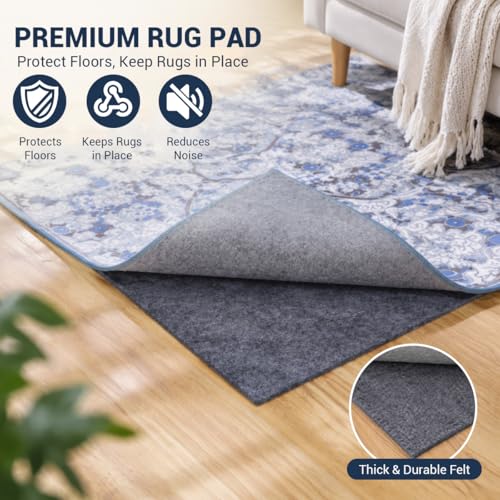 Non-Slip Rug Pad 3x5 Ft, 1/8 Inch Thin Felt & Rubber Backing for Floors