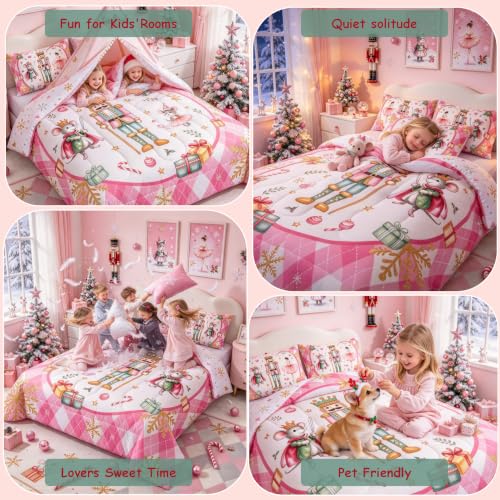 Erosebridal Pink Gold Full Size Nutcracker Comforter Bedding Set - Seasonal Home Decor