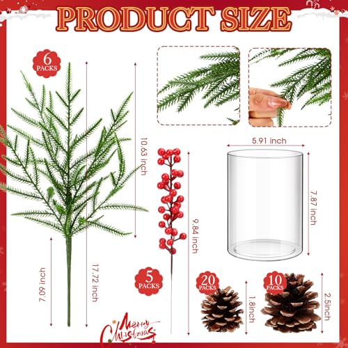Christmas Table Centerpiece with Pine Cones & Berries, Farmhouse Decor Set