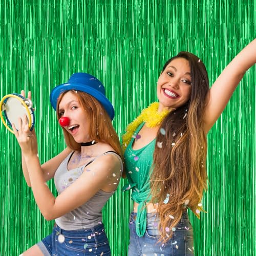 ZATAYE 12-Pack Green Foil Curtain Decorations 3.28 ft x 7.05 ft – Fringe Backdrop for Parties