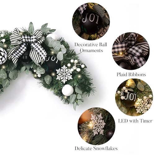Valery Madelyn 24'' Christmas Teardrop Swag Outdoor Decoration Black & White - Swag