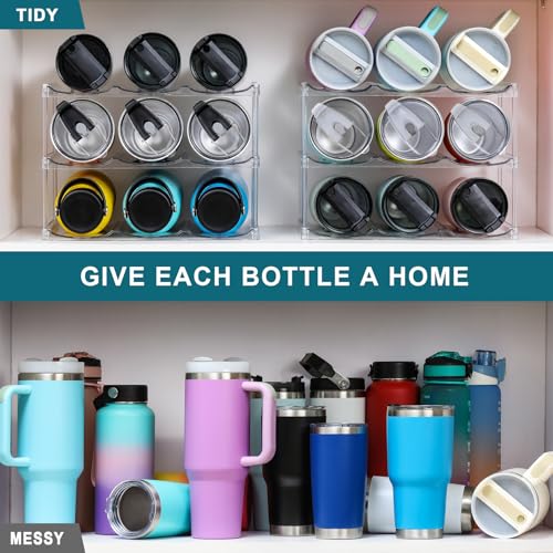 Stackable Water Bottle Organizer - 3-Tier Clear Rack for Large 40oz Tumblers