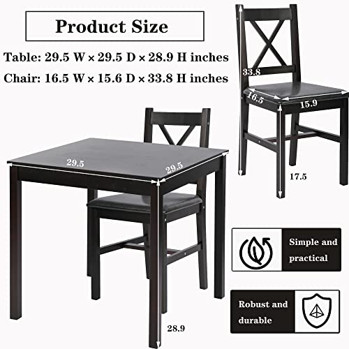 3-Piece Solid Wood Kitchen Dining Set for 2 with Upholstered Chairs