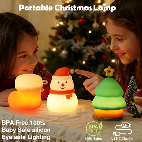 ollycasa Christmas Night Light Set of 3 – Rechargeable Dimmable Snowman, Tree & Boot Night Lights (Variation: Christmas set)
