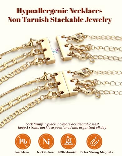 Krfy 3Pcs Gold Plated Cross Necklace Set with Magnetic Clasp for Women