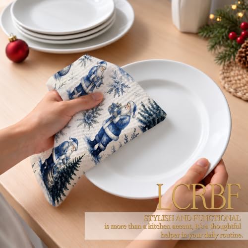 Blue Christmas Santa Kitchen Dish Towels 16x24in - Father Variation by LCRBF