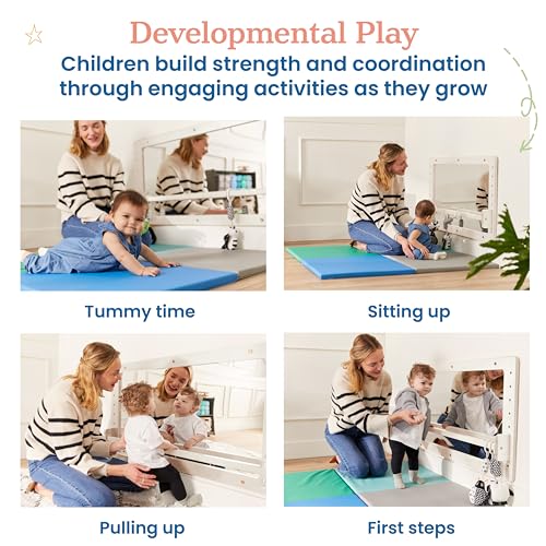 Wall-Mounted Coordination Mirror with Pull-Up Bar for Toddlers