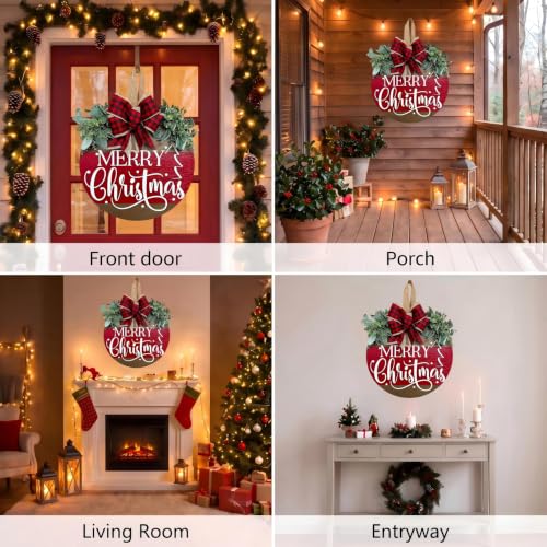 Ksdkrme Christmas Wreath for Front Door - Merry Christmas Door Hanger Sign Decor
