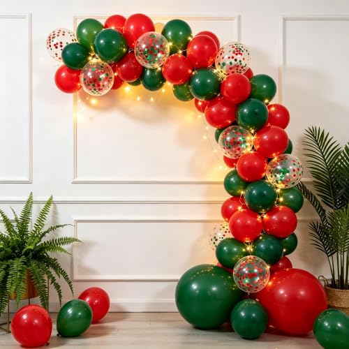 Red and Dark Green Balloons 50pcs 12in Confetti Mix, YGYXMY