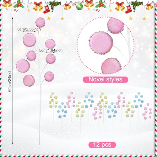 Vivid Style 12 Pcs Candy Land Christmas Tree Picks, 20-Inch Holiday Decor