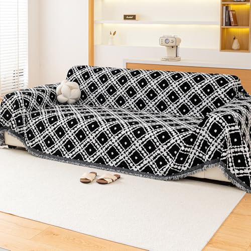 Reversible Christmas Chenille Couch Cover - Fits Recliner & Loveseat, 71x102 inches, Black