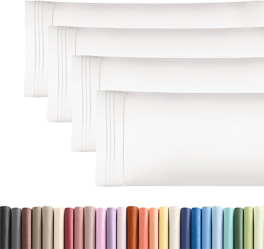 Skiennix Body Pillowcases Set of 4 | Soft 20x54 Long Pillow Covers for Side Sleepers - Breathable & Fade Resistant - Machine Washable, Envelope Enclosure - White